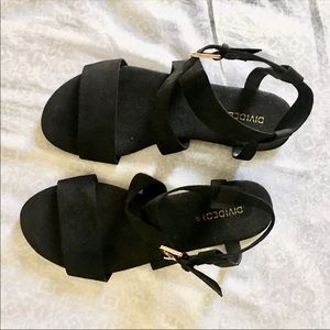 Black Faux Suede Strappy Sandals
